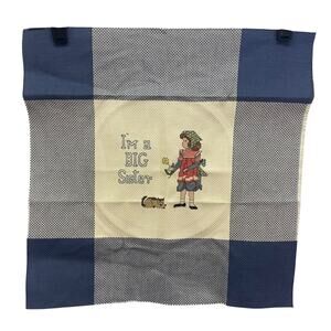 Handmade Cross Stitch I'm A Big Sister Blue Plaid Finished Piece Frame Ready